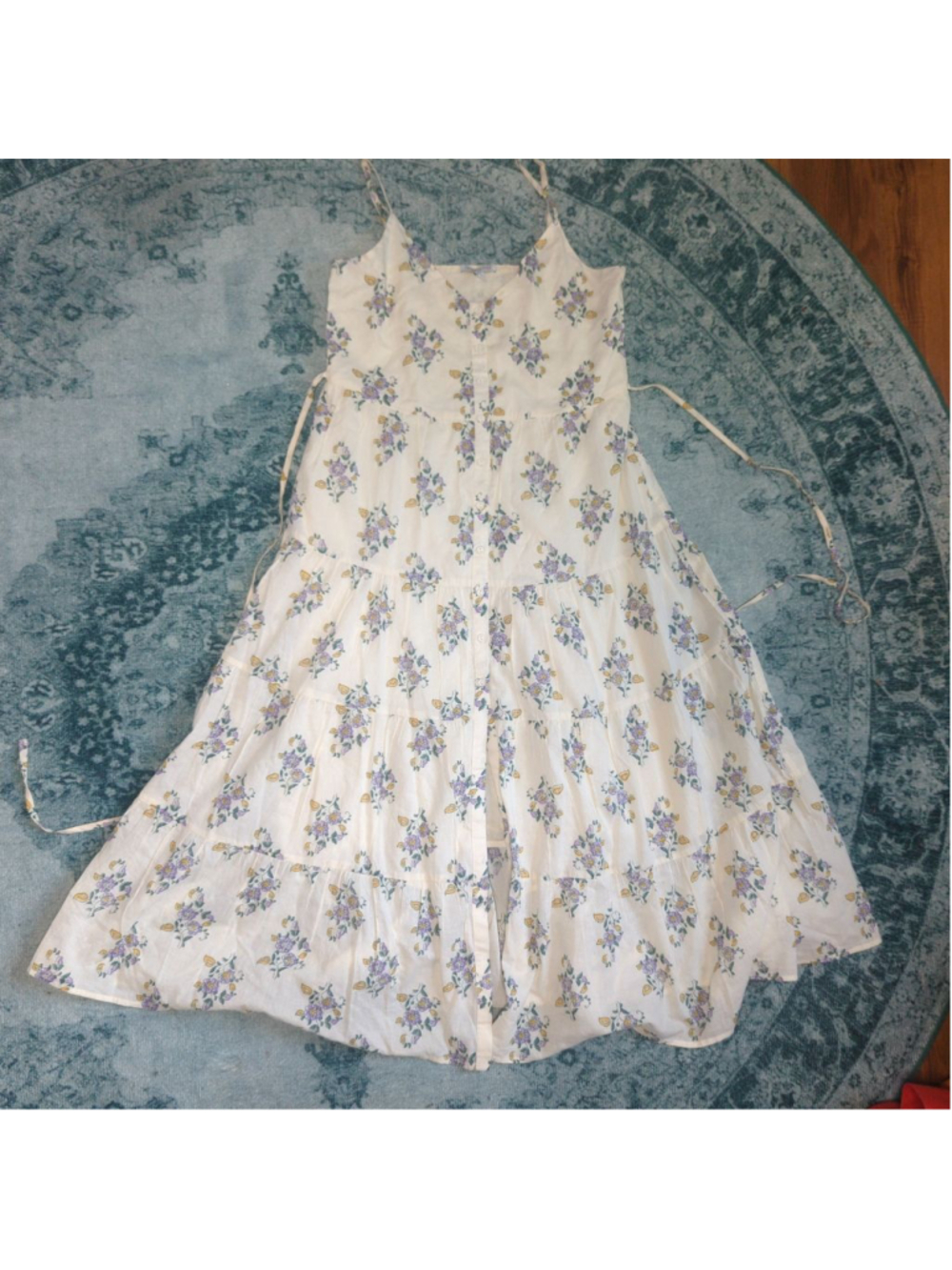 Patrons of Peace Cream Floral Tiered Button-Front Maxi Dress Sz S - Picture 3 of 16